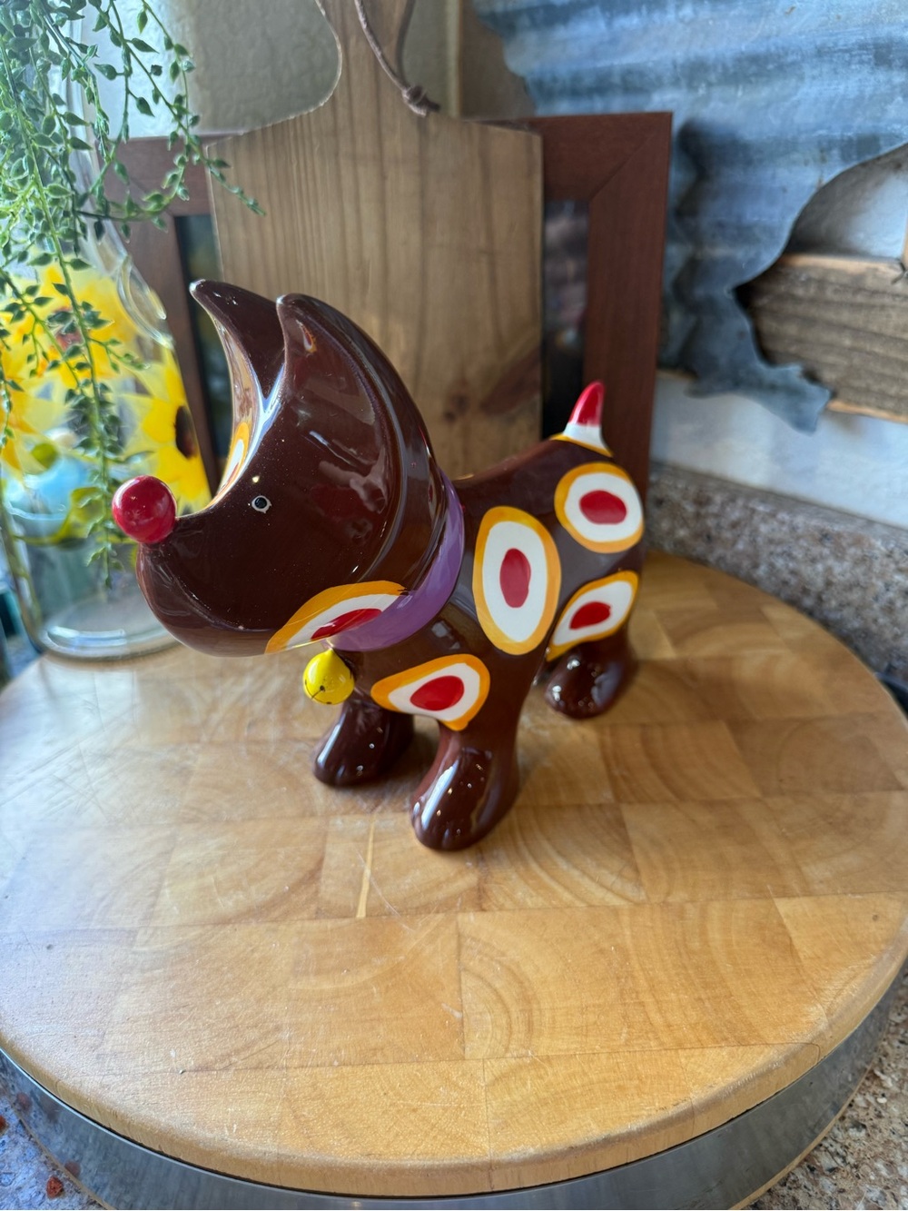 Vintage Whimsical Ceramic Dog | Mid Century Modern Folk Art Decor
